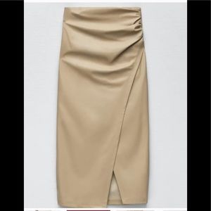 Zara Draped Faux Leather Slit Skirt